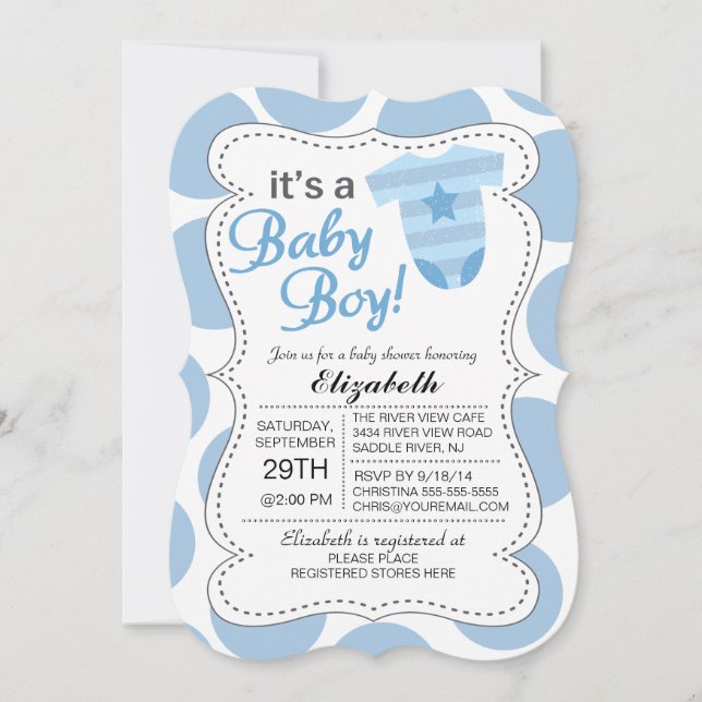 It's a Baby Boy Blue Bodysuit Boys Baby Shower Invitation (Front)