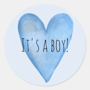 It's a Baby Boy Blue Heart Birth Announcement Classic Round Sticker