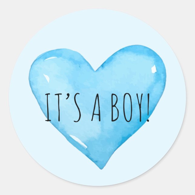 It's a Baby Boy blue Heart Birth Announcement Classic Round Sticker (Front)