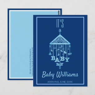 Its a Baby Boy Blue Pregnancy Announcement Postcard