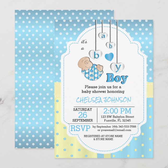 It's A Baby Boy | Cute Blue Baby Invitation (Front/Back)