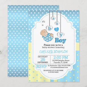 It's A Baby Boy Cute Blue Baby Invitation