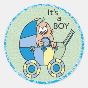 It's A Baby Boy in a Carriage Classic Round Sticker