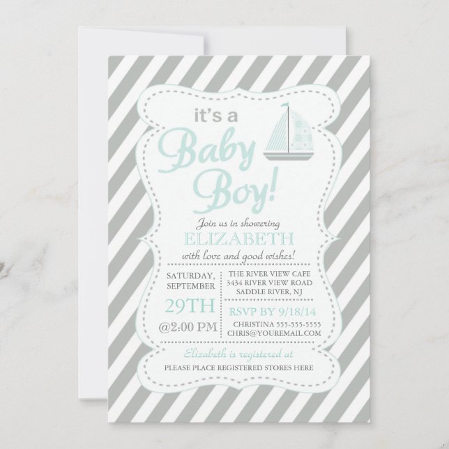 It's a Baby Boy Sailboat Nautical Baby Shower Invitation (Front)