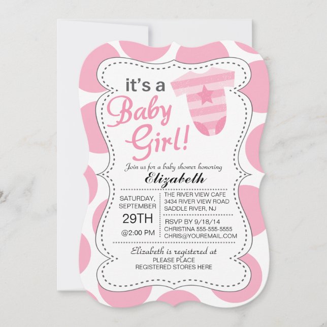 It's a Baby Girl Pink Bodysuit Girls Baby Shower Invitation (Front)