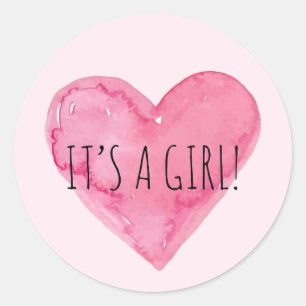 It's a Baby Girl Pink Heart Birth Announcement Classic Round Sticker