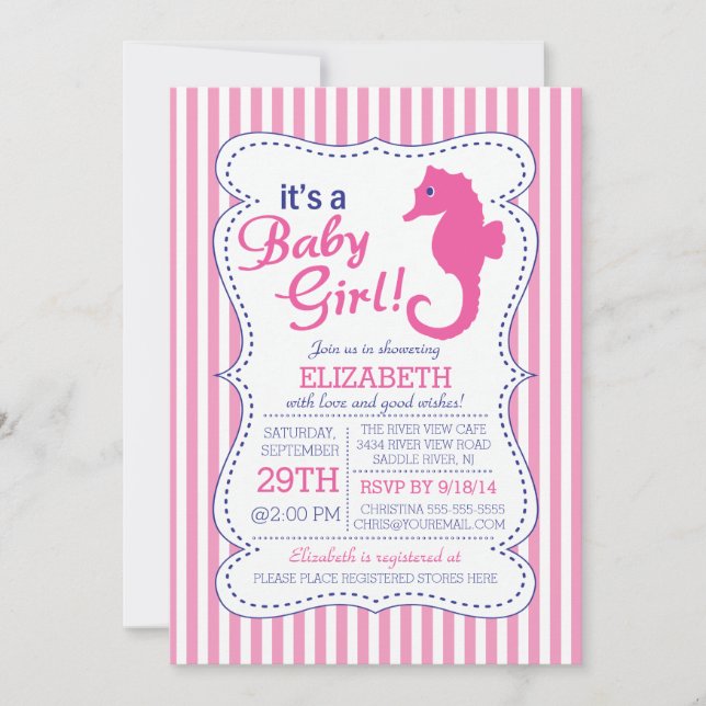 It's a Baby Girl Seahorse Nautical Baby Shower Invitation (Front)