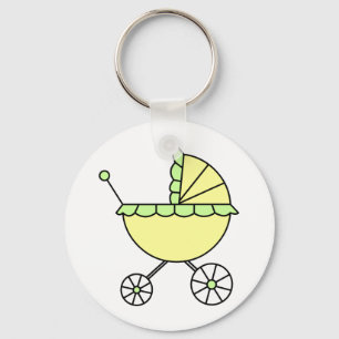 It's A Baby! Yellow Green Baby Carriage Key Ring