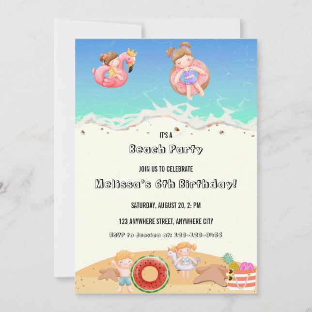 It's A Beach Party Kids Birthday Invitation (Front)