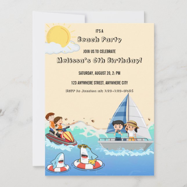 It's A Beach Party Kids Birthday Invitation (Front)