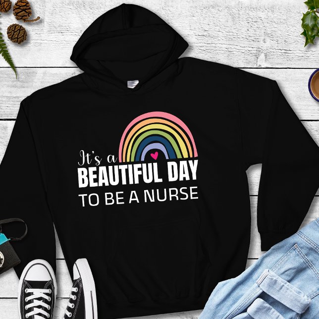 Its a Beautiful Day Nurse Rainbow Black   Hoodie (Creator Uploaded)