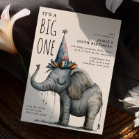 It's a BIG ONE' Funny Whimsical Elephant Birthday