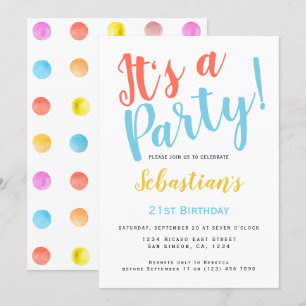Its A Birthday Party Typography Colourful Dots Invitation