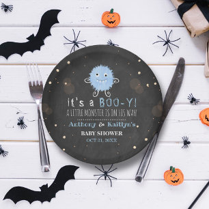 It's A Boo-y! Little Monster Halloween Baby Shower Paper Plate