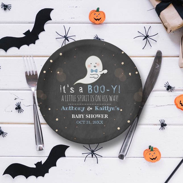 It's A Boo-y! Little Spirit Halloween Baby Shower Paper Plate (Creator Uploaded)