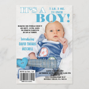 It's A Bouncing Baby Boy Magazine Cover Invitation