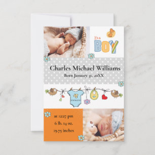 It's a Boy - 3x5 Birth Announcement