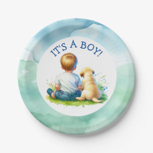 It's a Boy A Baby and his Dog Baby Shower Paper Plate