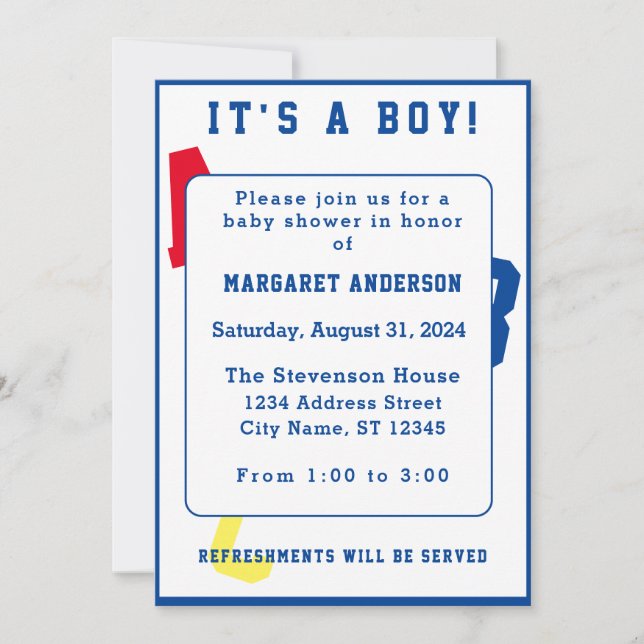 It's a Boy ABC Themed Invitation (Front)