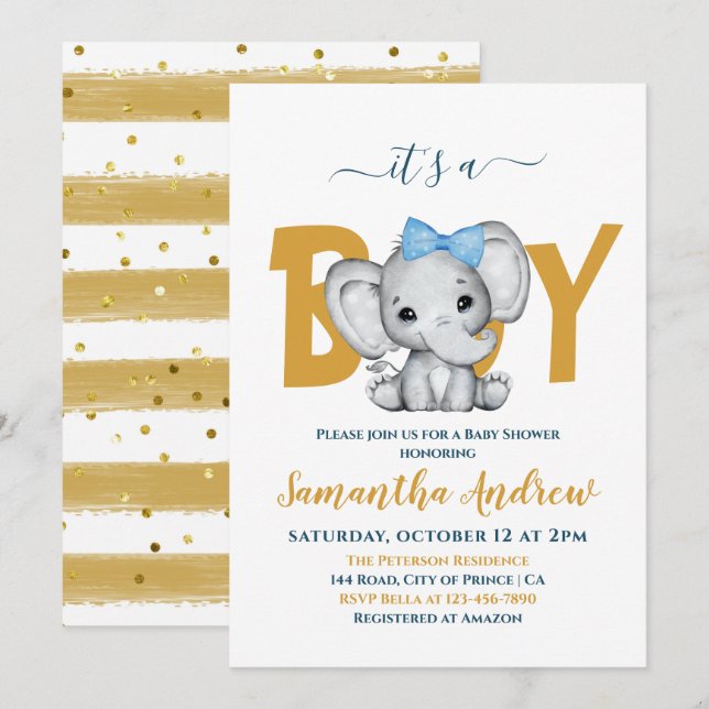 It's a Boy Adorable Baby Elephant Baby Shower Invi Invitation (Front/Back)