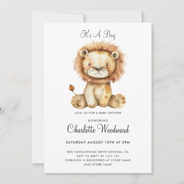It's A Boy Adorable Lion Cub Boy Baby Shower Invitation (Front)