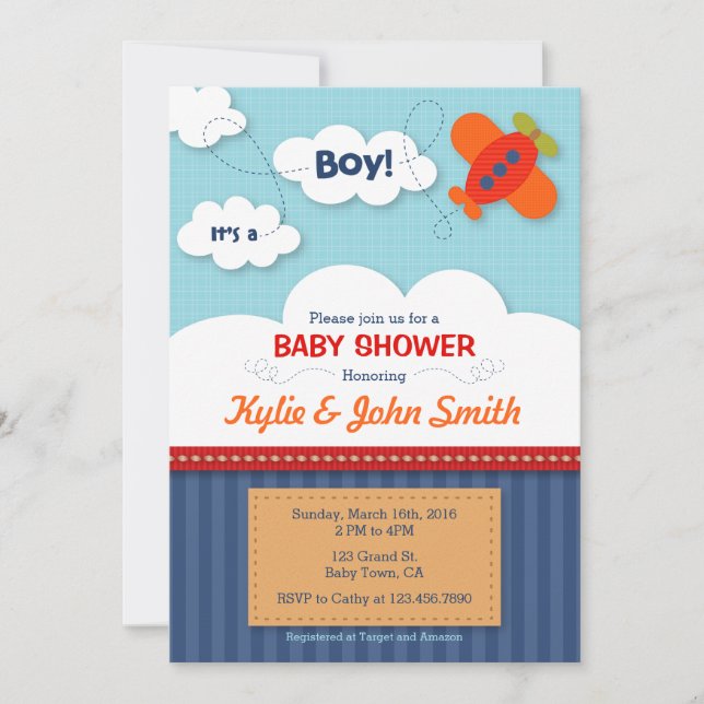 It's a Boy Aeroplane Baby Shower Invitation (Front)