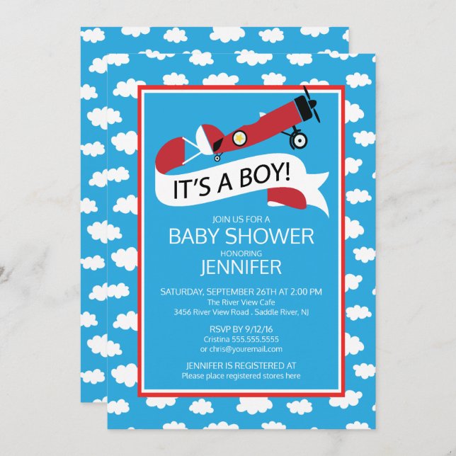 It's a Boy! Aeroplane Boys Baby Shower Invite (Front/Back)