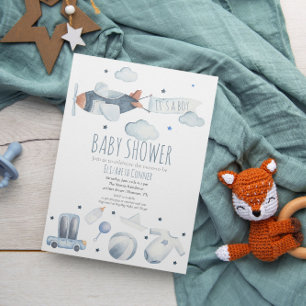 It's a boy Aeroplane WatercoIor Shower Invitation