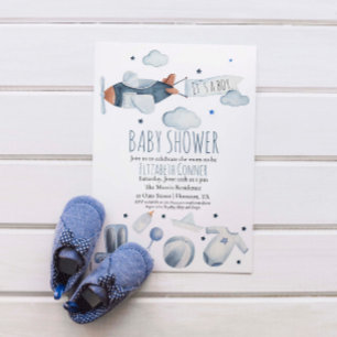 It's a boy Aeroplane WatercoIor Shower Invitation