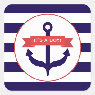 It's A Boy Anchor Banner & Stripes Baby Sticker
