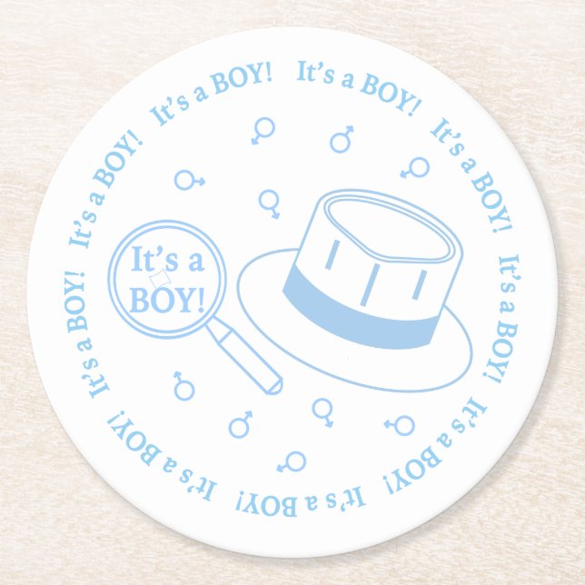 It's a Boy! announcement Round Paper Coaster (Front)