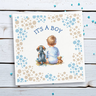 It's a Boy | Baby and Dachshund Puppy Baby Shower Napkin