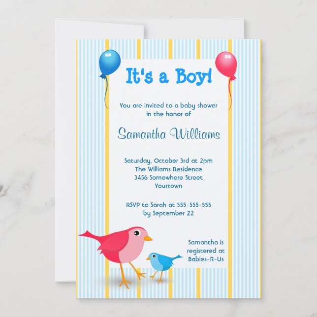 It's a Boy Baby Birth Announcement Shower Invite (Front)