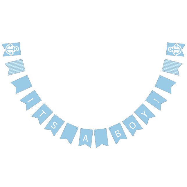 Its A Boy Baby Blue and White Nautical Bunting Bunting (All)