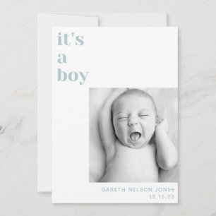 its a boy baby blue photo baby announcement
