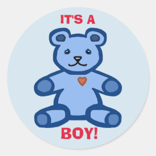 It's a boy baby blue teddy bear classic round sticker