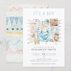 It's a Boy, Baby Boy Blue Watercolor Baby Shower Invitation
