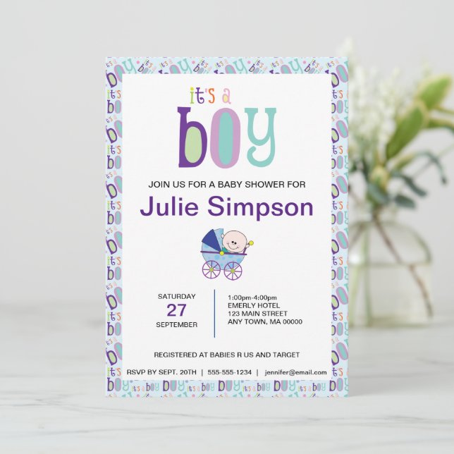 It's a Boy Baby Boy Celebration Shower Invitation (Standing Front)