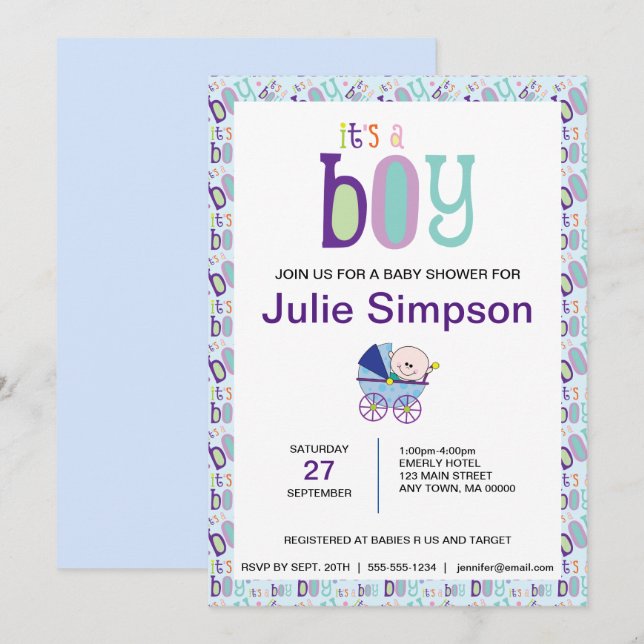 It's a Boy Baby Boy Shower Invitation (Front/Back)