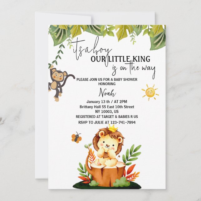 its a boy baby boy shower safari lion invitations (Front)