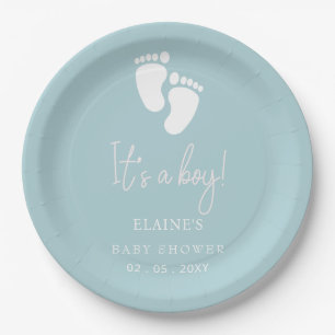 Its a Boy Baby Feet Blue Boy Baby Shower Paper Plate
