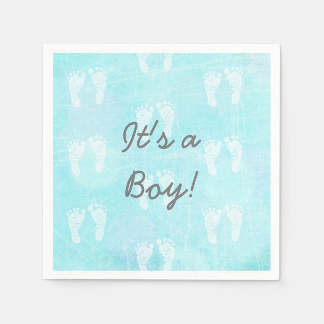 It's a Boy, Baby Footprints Blue Baby Shower Napkin (Front)