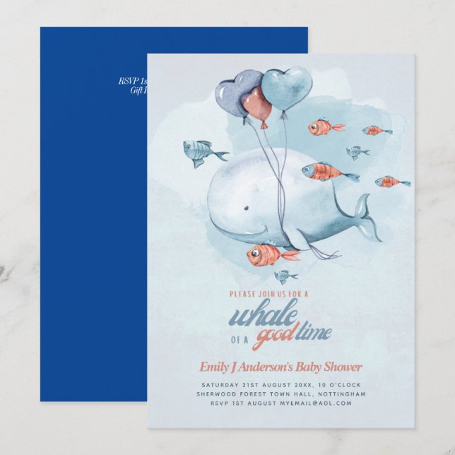 Its A BOY Baby Gender Reveal Shower Whale Sealife Invitation (Front/Back)