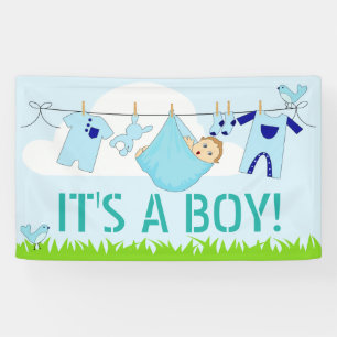 IT'S A BOY! (BABY IN CLOTHESLINE) 3' x 5' Banner