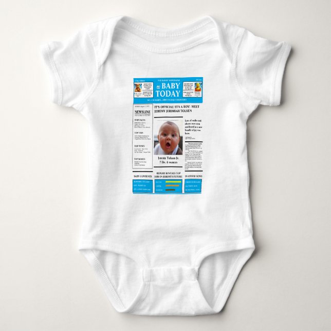 It's A Boy BABY NEWSPAPER One-Piece Bodysuit (Front)