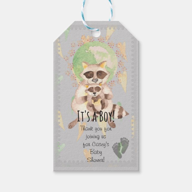 It's a Boy! Baby Racoon Gift Tag (Front)