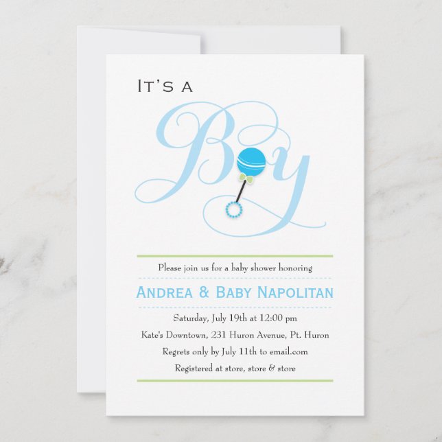 It's a Boy Baby Rattle  | Baby Shower Invitation (Front)