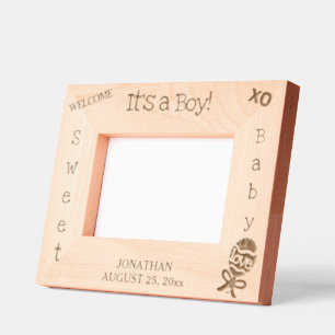 It's a Boy Baby Rattle Birth Stats 6 x 4, 7 x 5  Etched Frames