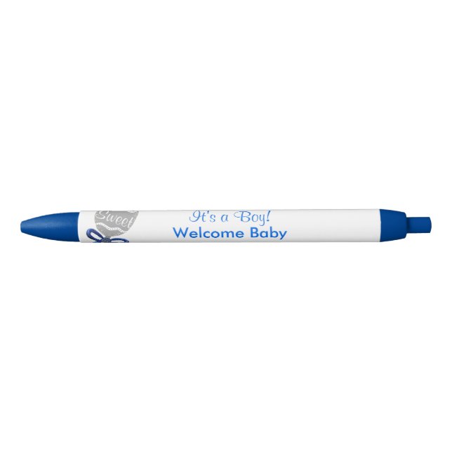 It's A Boy Baby Rattle Blue Bow Star Announcements Blue Ink Pen (Front)
