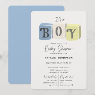 It's a Boy Baby Shower Blocks Blue Invitation
